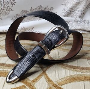 Onyx by Brighton Mens Belt Size 40 Black Leather Croc Texture Southwestern Style